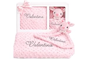 Pack Manta con Doudou Personalizados Regalo Recien Nacidos Nombre Bordado | Manta extra suave y doudou a juego con nombre bordado para acompañar al bebé con confort y un recuerdo inolvidable