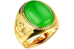 PAURO Homme Acier Inoxydable Plaqué Or 18K Emerald Ruby Fiançailles Ovale Onyx Band Bagues Réglables