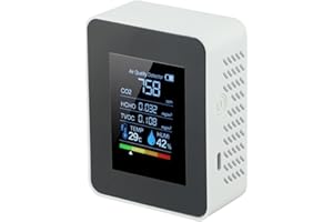 KHIRONHIVE Indial Moniteur de qualité de l'air 5 en 1 Détecteur de dioxyde de carbone HCHO TVOC avec capteur de température et d'humidité Affichage LED Rechargeable Portable Compteur de qualité de l'air pour la