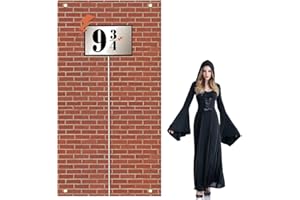 FENGQ 9 und 3/4 Cross Station Zeichen Backstein Mauer Hintergrund, Backsteinmauer Banner, Wizard Party Wand Dekoration, Geheime Passage zur Zaubererparty für wizard birthday decorations Tür Vorhänge
