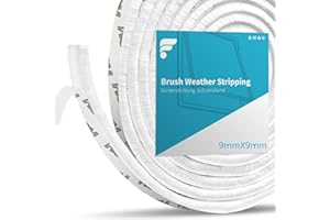 shinfly Uszczelka Szczotek Samoprzylepnych, 9mm(B) x 9mm(D) x 5M(L) Szyfonowa Taśma Uszczelniająca do Uszczelniania, Używana do Izolacji Drzwi Przesuwnych i Parapetu(5M, Biały)