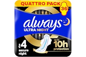Always Ultra Serviettes Hygiéniques Secure Night (T4) Avec Ailettes x36 Super Absorbantes Et Ultra-Fines, Pour Règles