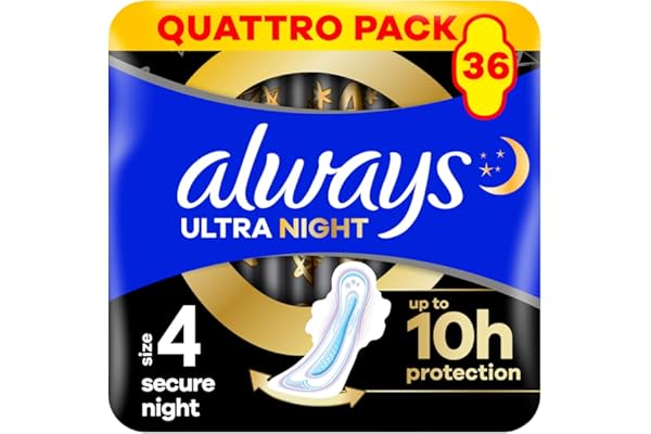 Always Ultra Serviettes Hygiéniques Secure Night (T4) Avec Ailettes x36 Super Absorbantes Et Ultra-Fines, Pour Règles