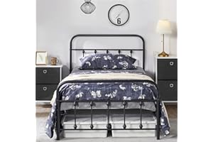 Yaheetech Rama łóżka, metalowa rama łóżka z metalu, ze stelażem, nowoczesne łóżko dla gości, łóżko młodzieżowe, kolor czarny, 90 x 200 cm