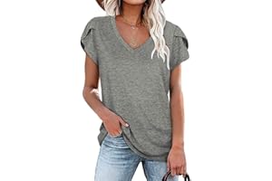 Zeagoo Damska koszulka, elegancka bluzka, solidna tunika, dekolt w serek, top z krótkim rękawem, S-XXL