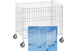 GSEUROMARKET Carrello contenitore pieghevole mm.600x400x650 in tondino di ferro plastificato cestone per lavanderie industriali cesto espositore portabiancheria su ruote