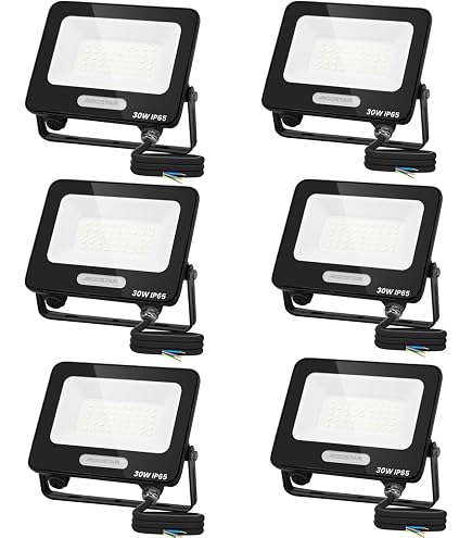 Kit 6 Faretti LED Esterni 30W – 2450LM, 4000K, Impermeabili IP65 Per Giardino E Garage
