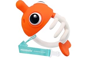 Mombella Clownfish Pez Payaso Mordedor Juguete para Bebés de 0 3 6 12 Meses con Clip, Juguete de Silicona Suave para la Mordedura de Bebés de 9 Meses Calmante, Divertido Regalo para Recién Nacidos