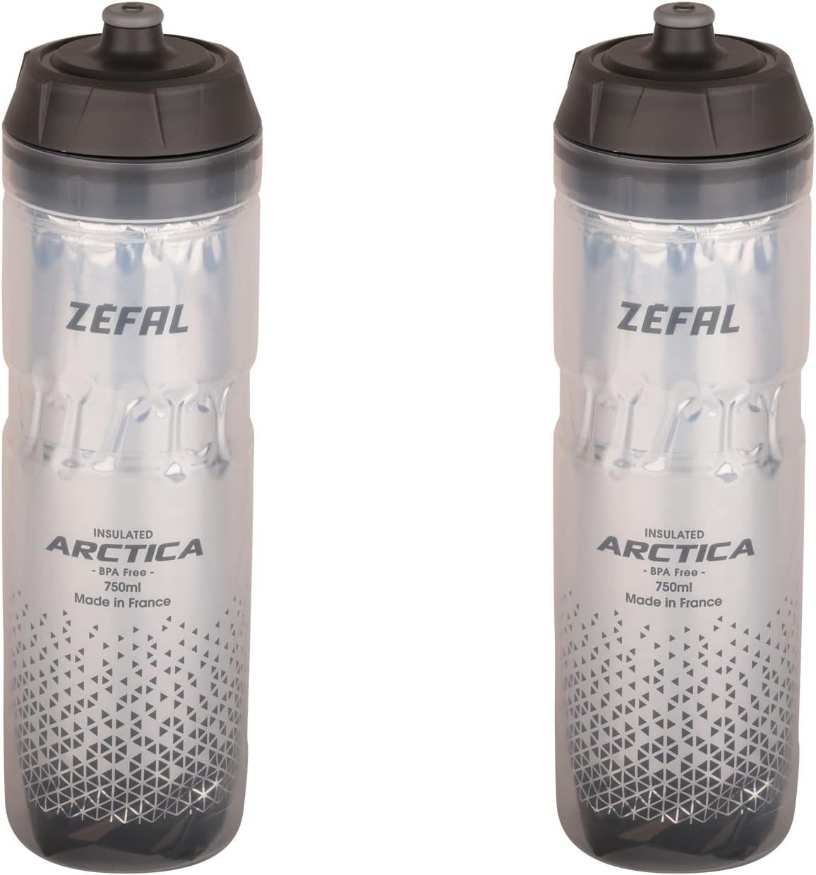 ZEFAL Pack Arctica 75 - Lote de 2 bidones 750 ml para bicicleta, botella de bicicleta isotérmica - Inodoro e impermeable, botella deportiva sin BPA - Plata/Negro, 2 x 750ml
