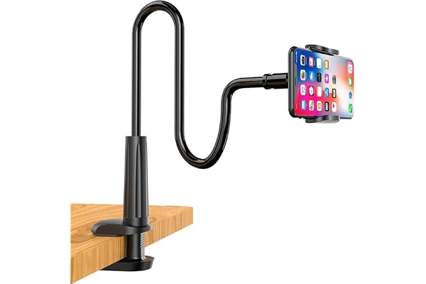 pora's Portable Lazy Stand Mobile Holder with Goosneck Long Arm Clip Flexible Foldable 360 Degree Compatible for Universal Places As Office Home Kitchen Bedroom (Screw Lazy)