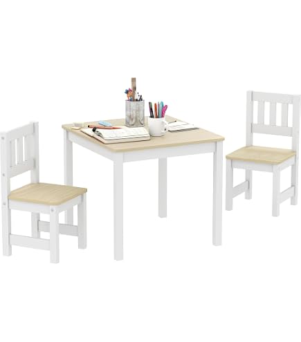 Ensemble Table + 2 Chaises Enfant Bois – Ergonomique & Solide – Parfait Pour Dessin, Repas & Jeux