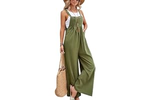 SotRong Latzhose Damen Weite Bein Schlag Jumpsuit mit Tasche Loose Fit Baggy Playsuits Sommer Boho Strampler Ärmellos Riemchen Overalls Casual Adjustable Bib Pants