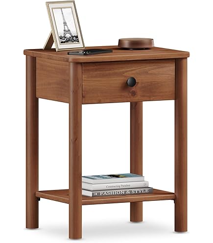 FineBuy Nachtkastje Boxspring Sheesham Massief Hout en Metaal 50x40x65 cm | Nachtkast Hoog Moderne | Design Bijzettafel met 3 Lades