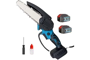 SQUAELTIRS Mini Chainsaw Cordless with 2 Batteries, 6 Inch Cordless Chainsaw, Portable Battery Small Chainsaw, for Pruning Trees Branch Wood Cutting (2 x 5500mAH Battery & Charger)