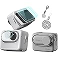 Silicone Protective Case Cover for Insta360 GO 3 Camera + Action Pod Comes with Neck Hang Rope (Grey case+Screen Lens Protector)