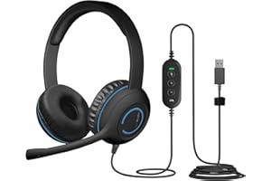 Cyber Acoustics Stereo USB Headset (AC-5008A), in-line Controls for Volume & Mic Mute, Adjustable Mic Boom for PC & Mac, Perfect for Classroom or Home