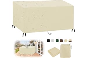 MAIFENGL Coperture per Mobili da Giardino, Copertura Tavolo Esterno Impermeabile Resistenza ai Raggi UV Antivento 420D Oxford Copertura Protettive-Beige||68x68x72cm/27x27x28in