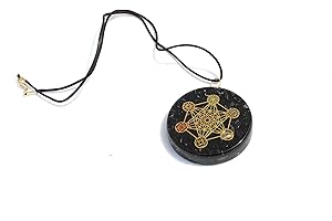 Jet International Colgante de turmalina Chakra orgonita Cubo de Metatron Merkaba Redondo 2 pulgadas aprox. Diámetro Activación del tercer ojo Mejorar Curación Piedras preciosas Chakra Cristal de equ