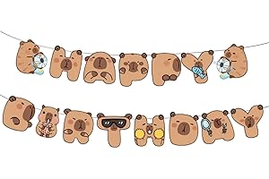Goiern Happy Capybara dekoracja urodzinowa – słodki baner na przyjęcie urodzinowe Capy i 8 pojedynczych kartek papierowych