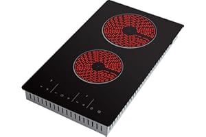 Electric Ceramic Hob, PALDIN Built-in Ceramic Hob 2 Zones 3000W 30cm Electric Cooktop Sensor Touch Controls with heat protection Black