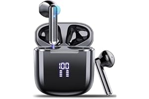 OYIB Cuffie Bluetooth, Auricolari Bluetooth 5.3 HiFi Immersivo con 4 Mic, Cuffie Wireless In Ear con LED Display Controllo Touch, USB-C, Cuffie Senza Fili IPX7 Cuffiette Bluetooth, Nero(2024)