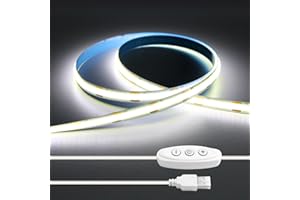 INEXTSTATION USB COB LED Strip Light, Cold White 6000K, 2M/6.6ft 640LEDs LED Strips Dimmable, High Bright CRI 93+, 5V Flexible Cuttable Tape Light for TV Backlight Mirror Wardrobe Wedding Bedroom Shop Home Decor