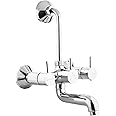 Hindware F280018CP Brass Ingots Polished Wall Mixer with Provision for Overhead Shower with 115mm Long Bend Pipe (Flora) with Chrome Finish | 12-Year Manufacturer Warranty