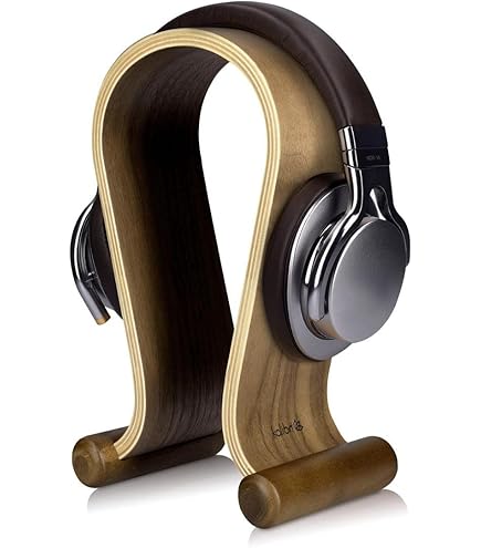 Ammonite Hoofdtelefoonstandaard, walnoothout, gamingbureau, accessoire met ledverlichting, USB-stroom en PCB-patroon, gamer, vriend, jongen, man, blauw en roze licht voor gamekamerdecoratie