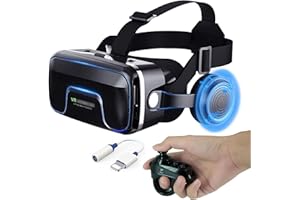 PUCIO Casque Realite Virtuelle avec Contrôleur et Écouteurs,Casque Virtuelle Réalité pour Telephone pour Films 3D Jeux Vidéo,Casque VR Smartphone pour 4,7 à 7,2 Pouces Tout,Cadeaux de Noël pour Les Enfants