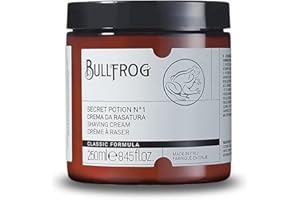 Bullfrog Crema da Rasatura Secret Potion N.1"Classic" 250 ml - Ammorbidisce la Barba - Lascia la Pelle Fresca e Liscia - Note Legnose, Aromatiche e Ambrate, Made in Italy