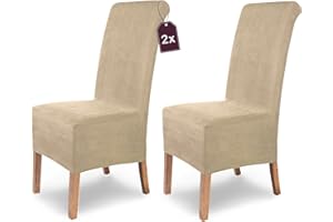 ‎SH SCHEFFLER-HOME LIVE HOMESTYLE SCHEFFLER-Home Stuhlhussen 2er Set Leon Beige-Stein/elastische Wildleder Hussen für Stühle/Robustes Freischwinger Hussen Set/Stuhlhussen Stretch & Lederoptik/Stuhl Hussen waschbar