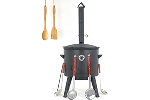 ‎ZARENHOFF Utschak Feuerofen Ø 49 cm & Gusseisen Topf 22 L, Ø 52,7 cm | Kazan-Set mit Deckel | Учаг Outdoor Feuerschale & Dutch Oven | Usbekischer Kochtopf aus Gusseisen für Grill & Plov
