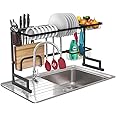 Shelf Shelves رف رفوف Lyg Dish Rack Over-The Sink Drying Display Stand, Draining Organizer with Utensil Holder Hooks for Kitchen Counter Storage Dishes,