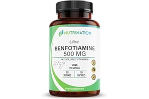 NUTRINATION Benfotiamine 500mg x 120 Capsule | 4 Months Supply | Fat Soluble Vitamin B1 (Thiamine) for Nerve Health & Cognitive Enhancement | Vegan, Non-GMO & Gluten Free | Zero Additives | Third Party Lab Tested