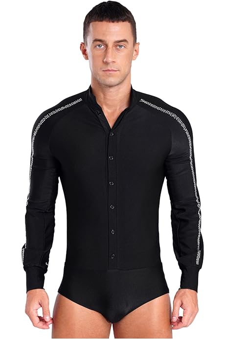 Body Da Ballo Uomo Con Strass - Manica Lunga Per Latino E Danza