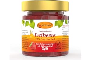 ‎BIRKENGOLD Birkengold Erdbeer Marmelade 200 g | ohne Zuckerzusatz | mit europäischem Xylit gesüßt | 70 % Fruchtanteil | mit Bio Früchten | vegan