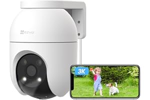 EZVIZ Telecamera Wi-Fi Esterno 3K, Telecamera Motorizzata per Esterni con Copertura a 360°, Visione Notturna a Colori, Rilevamento di Persone/Veicoli, Tracciamento Zoom Auto, Alexa/Google, C8c 5MP