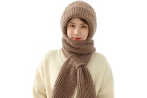 RUVE Integrated Ear Protection Windproof Cap and Scarf, Winter Warm Knitted Hat, Thickening Beanie