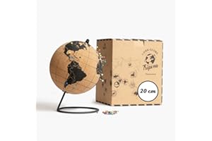 TRIPVEA® Globe terrestre 20 cm vintage en liège - Mappemonde décorative thème voyage - Idée cadeau et déco idéale pour votre bureau ou la chambre de votre enfant