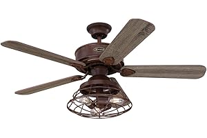 Westinghouse Lighting 72205 Ventilador de techo Barnett para interior de madera de granero, 122 cm, juego de iluminación LED regulable con pantalla tipo jaula, control remoto incluido, 55 W