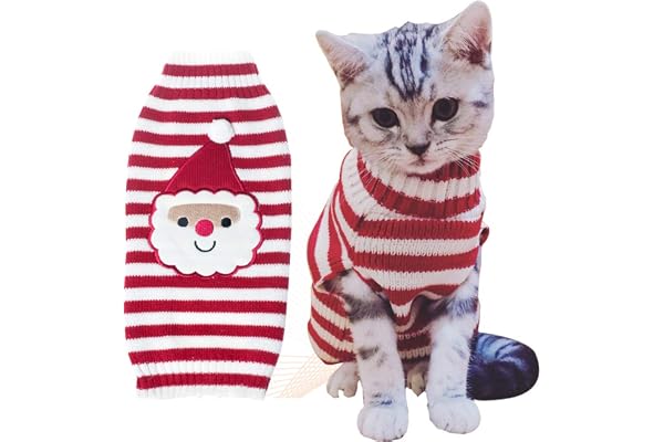 BOBIBI Pull d'hiver en Tricot pour Chat Motif Père Noël Rouge Acrylique Taille S