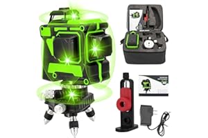 Umisu Niveau Laser 360 Autonivelant Niveau Laser Vert 3D 12 Lignes Lazer Rotatif Professionnel Étanche Comparateur de Précision avec Support pour Mur Sol Plafond