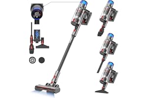 Vistefly V15 Aspirateur Balai sans Fil 500W, 40Kpa Aspirateur sans Fil Puissant 8 en 1 avec Écran Tactile LED Autonomie 60min Détection Poussière pour Sol Tapis Poils Animaux, Noir