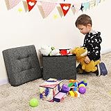 Songmics Sitzhocker Sitzwürfel Hocker Aufbewahrungsbox faltbar leinen dunkelgrau 38 x 38 x 38 cm LSF27Z - 2