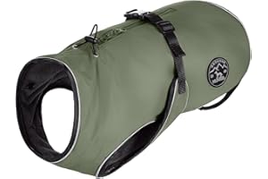 HUNTER Hundemantel Uppsala, Farbe: Khaki, 2in1 Design mit herausknüpfbarem Innenfutter, wasserabweisend, reflektierende Paspeln, geschlossene Bauchseite, optimaler Sitz, Größe: 60
