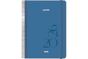 Dohe - Agenda 2026 - Día Página, Tamaño A5 (14x20 cm), Cierre de Espiral y Goma Elástica, 12 Meses Enero a Diciembre, Planificador Anual en Español - Montana Azul