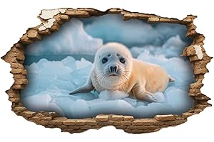 ‎SAMUNSHI Samunshi® Wandtattoo Wandriss mit Baby Robbe Fenster in andere Welt Portal Wanddekoration Wandsticker für Kinderzimmer Wohnzimmer Wanddeko Küche 30x18cm