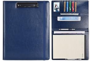 Wonderpool Portapapeles de Cuero PU Para Bloc de Notas Soportes Para Formularios Planificador de Entrevistas Reuniones Escritura Carpeta de Documentos Soporte Documentos Para Oficina (Azul, A4)