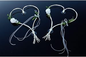 AUTO-SCHMUCK SO EINFACH SO KREATIV Autoschmuck Décoration de voiture de mariage avec 2 cœurs réalisés à partir de roses et de rotin (Blanc 6)