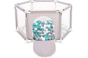 Selonis Recinto Esagonale Per Bambini Con 100 Palline Colorate Di Plastica 6 Cm, Grigio:Grigio/Bianco/Turchese